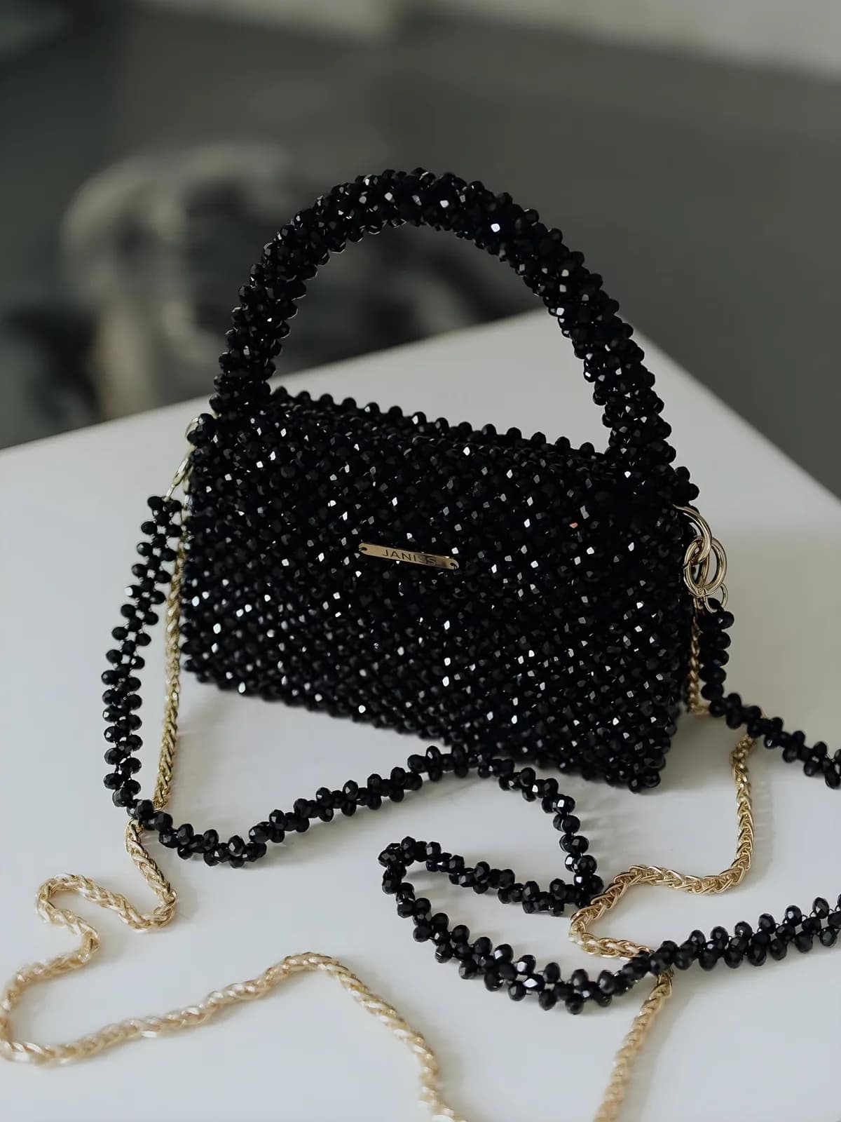 Purely Handmade Black Crystal Evening Bag – Hand-Beaded Luxury Clutch for Weddings & Parties