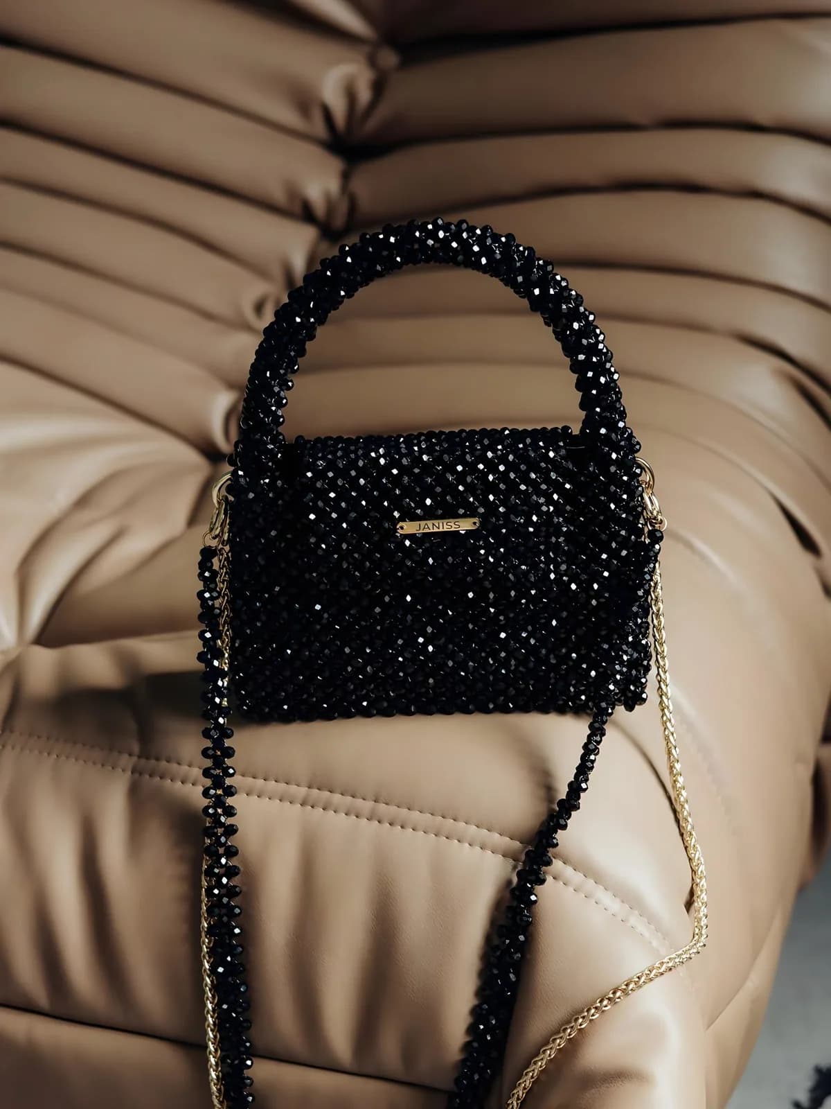 Purely Handmade Black Crystal Evening Bag – Hand-Beaded Luxury Clutch for Weddings & Parties
