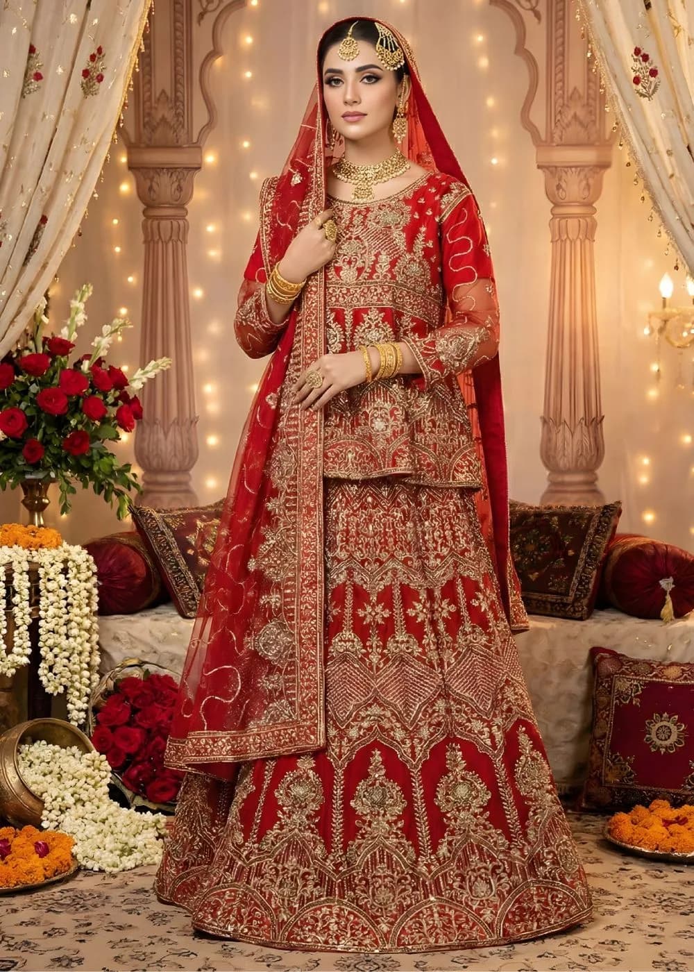 Askani Group Bridal Sharara Suit Heavily Embroidered on Net with Short Shirt with Dupatta – Ready to Wear