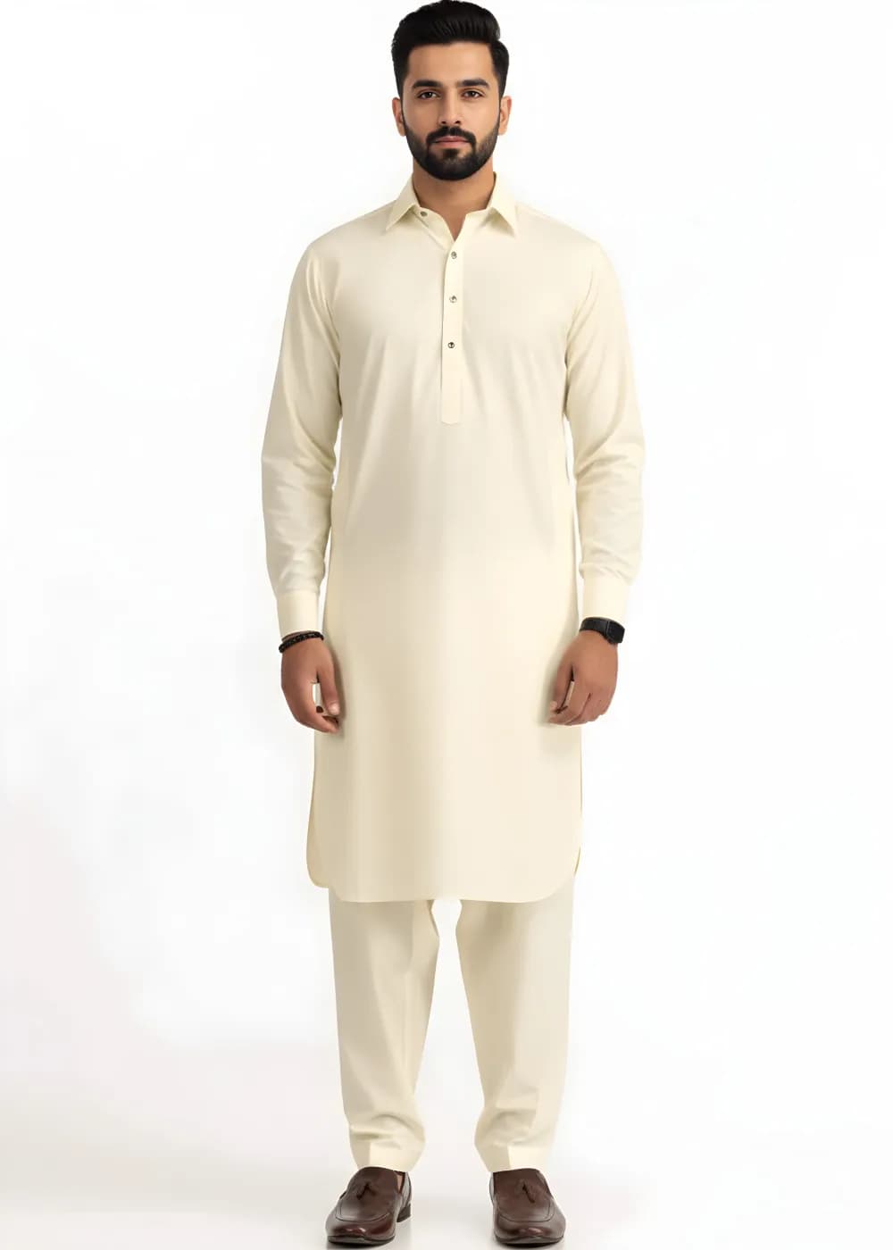 Gul Ahmed Gul Cotilla-NS Cream Premium Fine 100% Cotton Unstitched Fabric Suit
