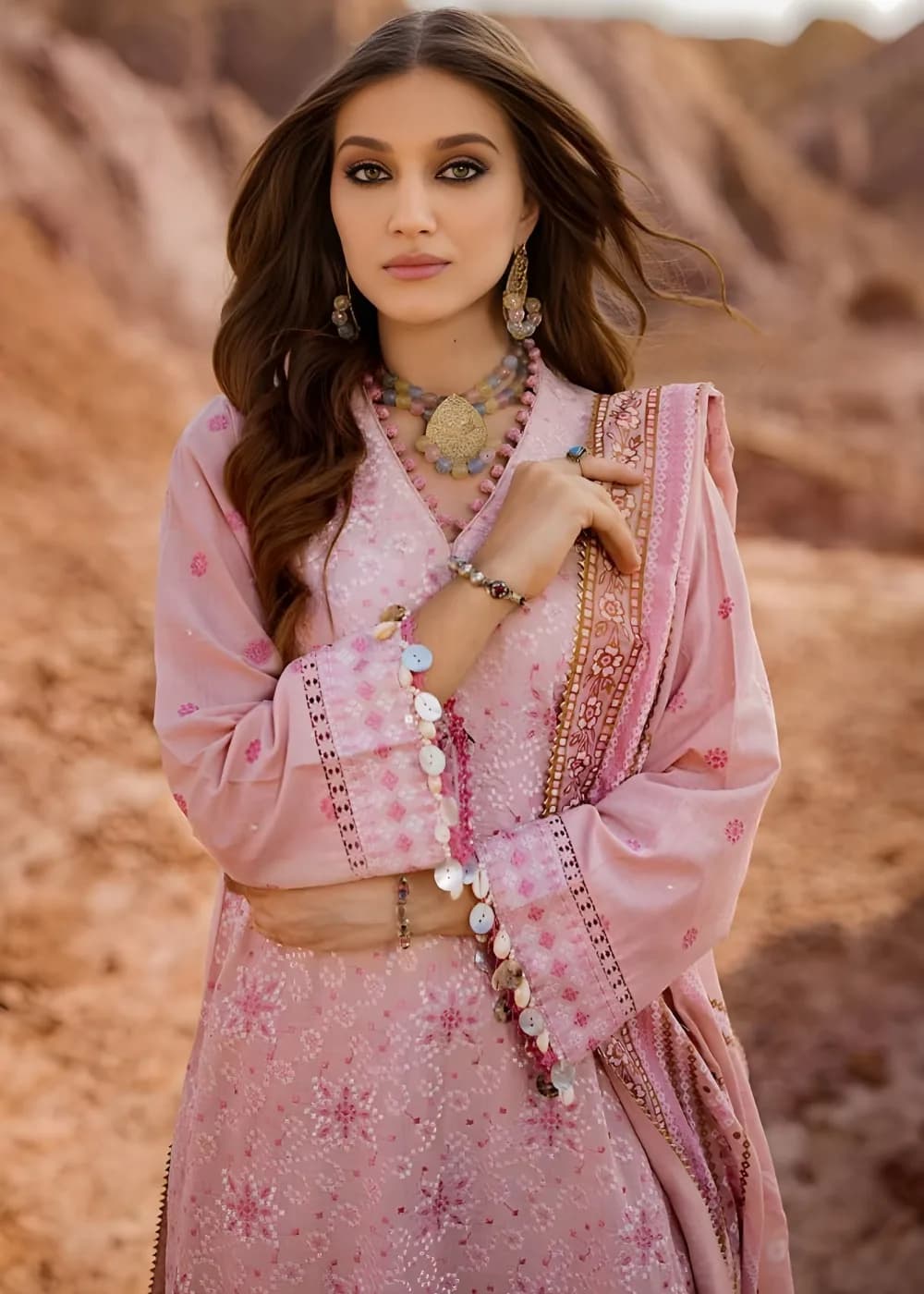 Gul Ahmed Sequins Embroidered Unstitched Lawn Suit for Women – T. Pink (3 Piece, CL-42197)